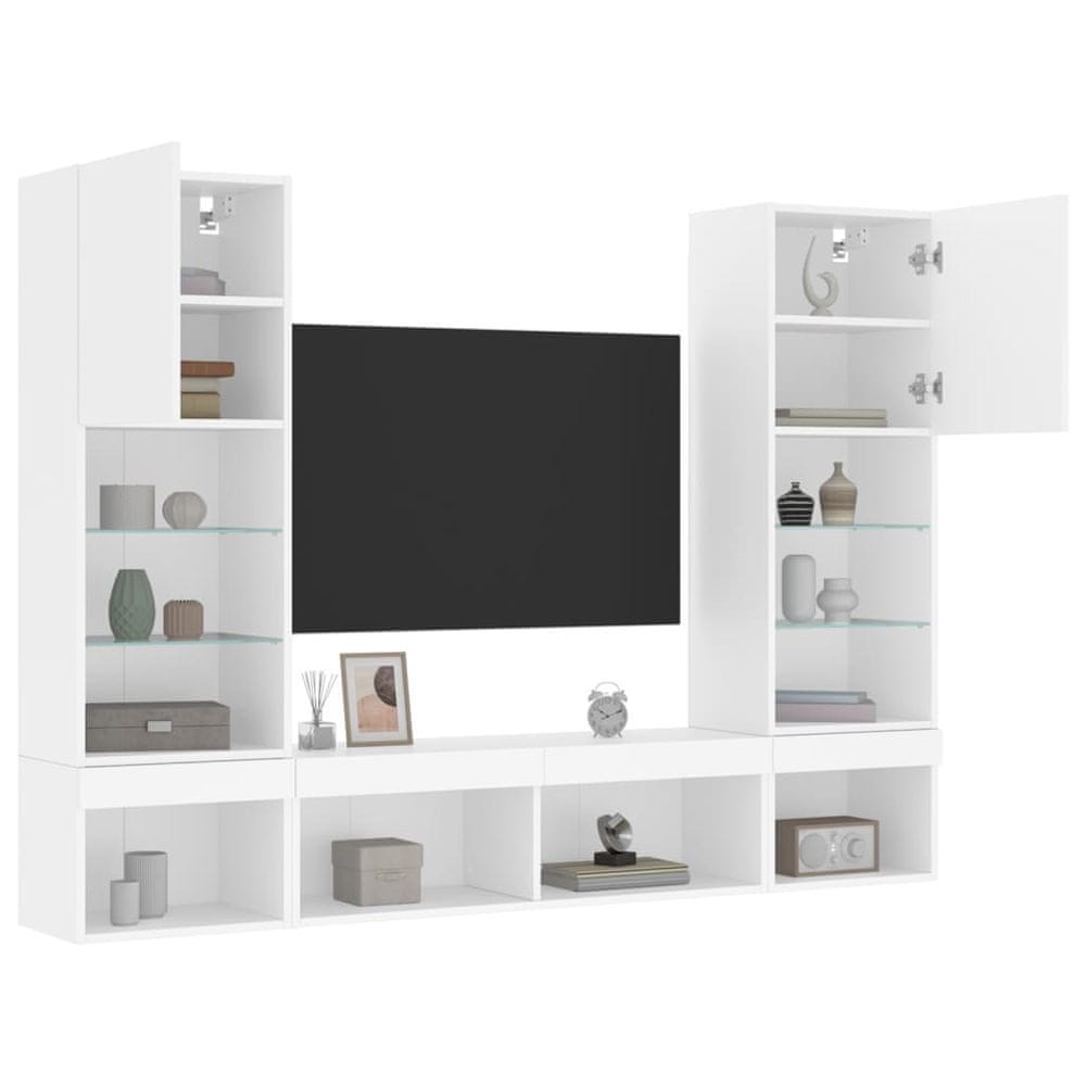 Vidaxl 5-dielne TV nástenné skrinky s LED biele kompozitné drevo